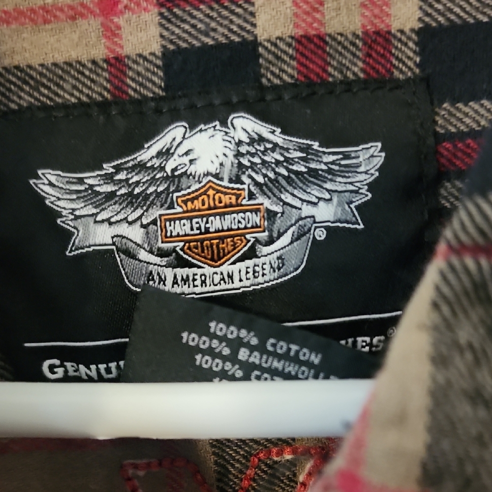Harley-Davidson Red and Tan Indie Sleeze Grunge Plaid Shirt - Picture 2 of 6